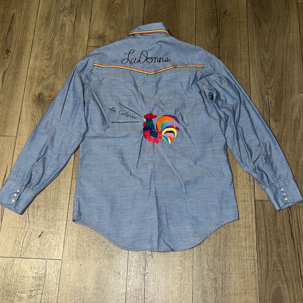 Vintage JC Penney Big Mac Shirt Womens Medium Blue Embroidered Rooster